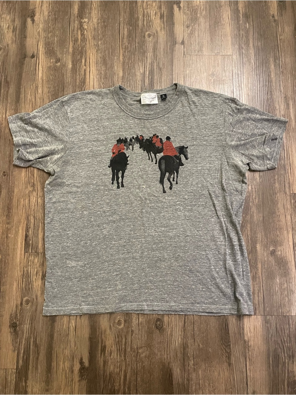 Vintage Gray Graphic T-Shirt with Horseback Riders